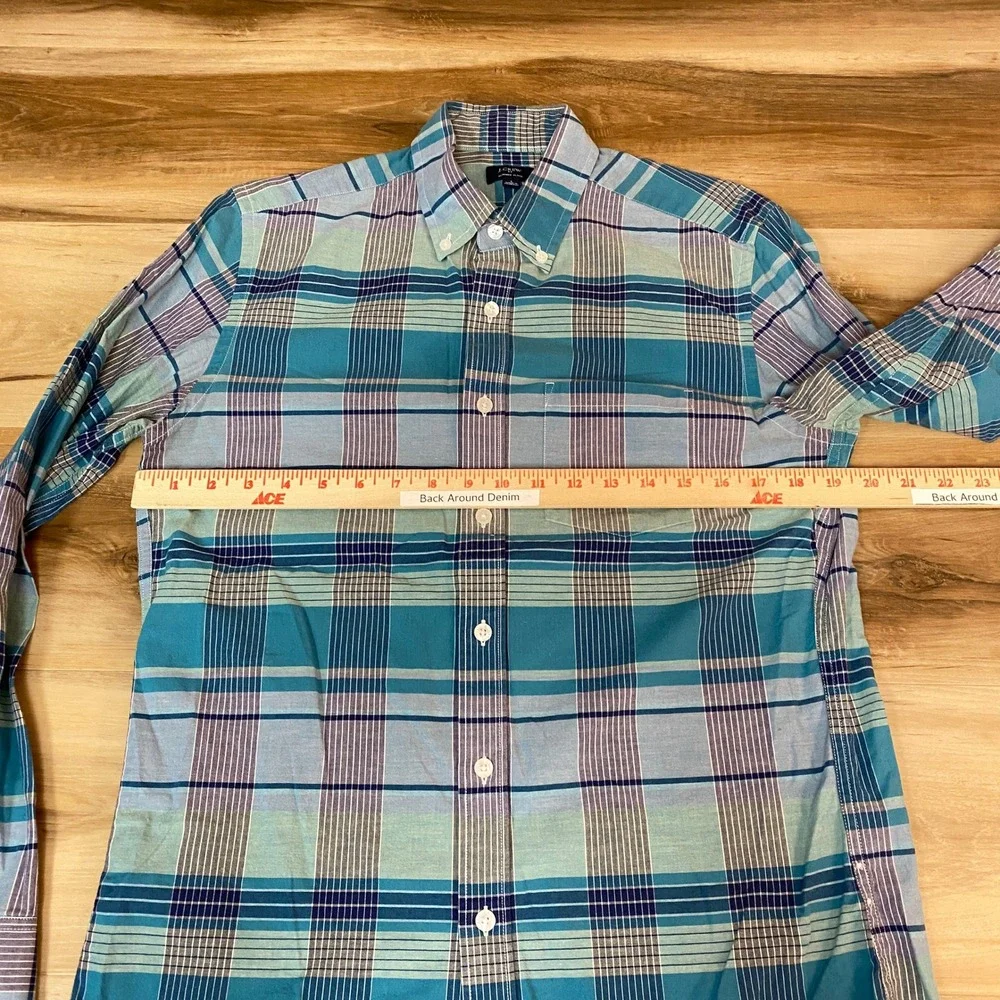 J Crew Summer Plaid Button Down Shirt Mens Small Blue‎ Teal Cotton